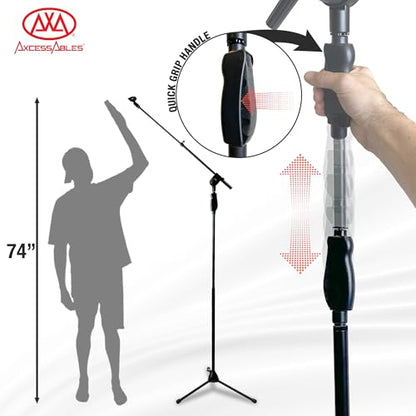 AxcessAbles One-Handed Quick Release Microphone Stand. 74" Height Clutch Adjustment Tripod Mic Stand with 35" Boom Arm. For Singing, Studio and Instruments (1-Pack) - size: 1-Pack