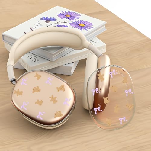 Bear Bowknot Clear Case for Apple AirPods Max, Anti-Scratch Ear Pad Covers/Ear Cups Cover/Headband Cover, Headphone Protective Accessories for AirPods Max(2020 Lightning/2024 USB-C) - color: Bear Bowknot/Beige