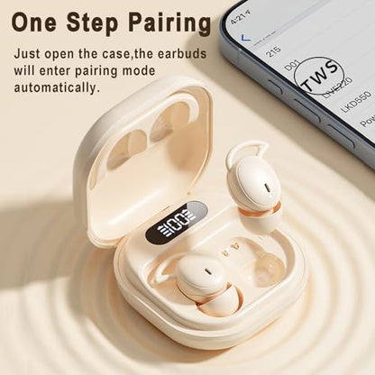 Wireless Earbuds Bluetooth Sleep Headphones for Side Sleepers 32H Playback Noise Blocking Sleeping Ear Buds Small in-Ear Earphones,Beige
