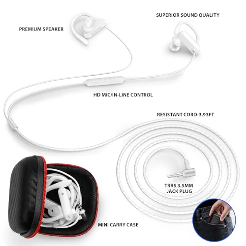ASKUBSKU 3.5mm Headphones Sport Wired Earbuds with Mic Fit Travel, White | Noise Isolating Running Earphone Stereo Over Ear Buds Wired Plug in with Ear Hook for Samsung A15 A03s A14 S10 A12 for Switch - color: White