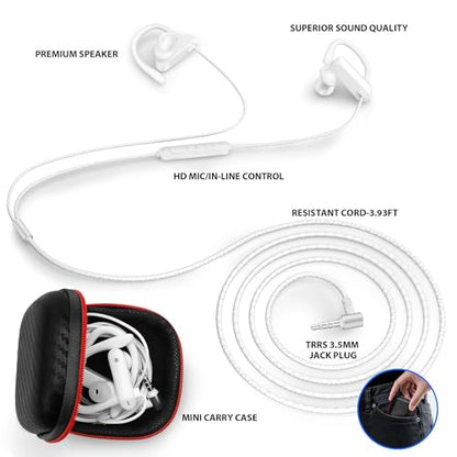 ASKUBSKU 3.5mm Headphones Sport Wired Earbuds with Mic Fit Travel, White | Noise Isolating Running Earphone Stereo Over Ear Buds Wired Plug in with Ear Hook for Samsung A15 A03s A14 S10 A12 for Switch - color: White