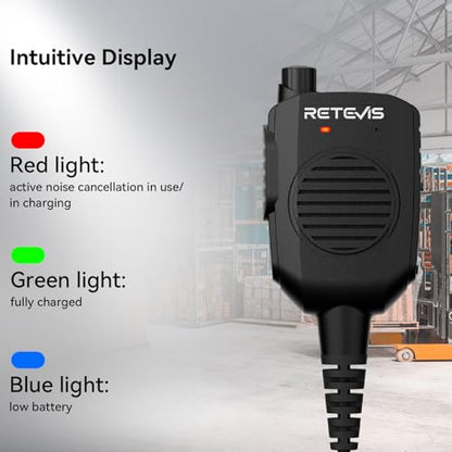 Retevis RT86 AI Noise Reduction Walkie Talkie Speaker Mic, 1 Pack | Kevlar Cable, IP54 Waterproof, for RT22/RT68/RT27/H777/RB26, Compatible with BAOFENG UV-5R/BF-F8HP/5RM, pxton Two Way Radio - style: With AI Noise Reduction