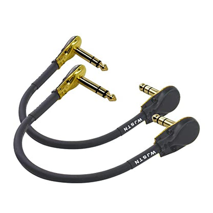 WJSTN 1/4 inch Right Angle TRS Stereo Dual Channel Guitar Flat Patch Cable Low Profile Pancake Design 1 feet 2 Pack (1 feet)