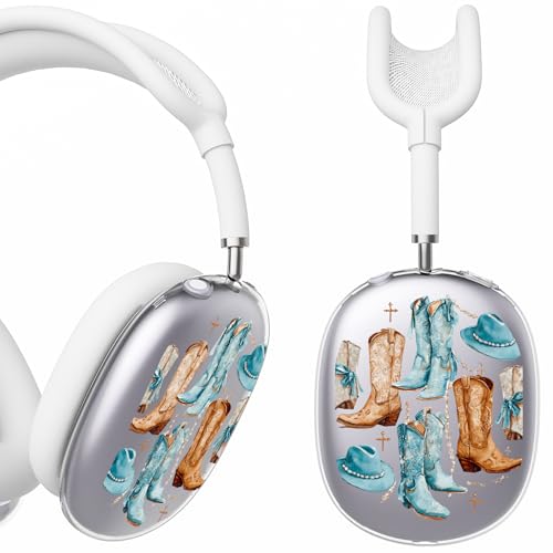 for AirPods Max Headphones Western Ear Covers for AirPods Max 2 | Cowgirl Boots Clear Ear Cups Cover | White Silicone Ear Pad Case Headband Cover for Apple AirPods Max 2/1 (2026/2024/2020) - color: Cowgirl C/White
