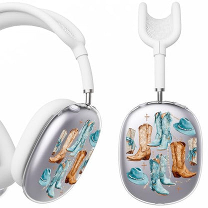 for AirPods Max Headphones Western Ear Covers for AirPods Max 2 | Cowgirl Boots Clear Ear Cups Cover | White Silicone Ear Pad Case Headband Cover for Apple AirPods Max 2/1 (2026/2024/2020) - color: Cowgirl C/White