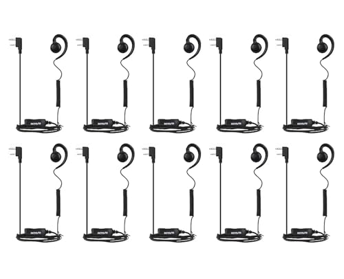 Retevis Swivel Walkie Talkie Earpiece with Mic, for RT22/RT68/RT21/H777 | Coil Tube, C-Shape Earhook, Compatible with Baofeng, Kenwood, Pxton 2 Way Radio, Two Way Radio Earpiece(10 Pack) - style: C-Shape Earhook and Coil Tube