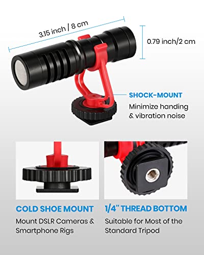 Moukey MCM-1 Camera Microphone, Video Mic with Shock Mount and Windshield, Professional Vlogging Kit for iPhone, Android Smartphone, DSLR Camera & Camcorder, Battery-Free Shotgun Mic