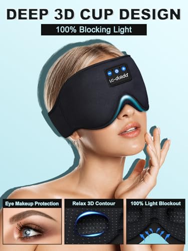 LC-dolida Sleep Headphones, 3D Sleep Mask Bluetooth Wireless Music Eye Mask, Sleeping Headphones for Side Sleepers Sleep Mask with Bluetooth Headphones Ultra-Thin Stereo Speakers Perfect for Sleeping - color: Black 3d