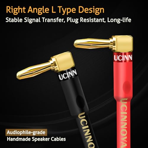 UCINNOVATE 2 Pack 13 AWG Speaker Cable with Banana Plugs, 2X 2m HiFi Speaker Wire with 4mm Gold-Plated Right Angle Banana Plugs, Solid Audio Cable Cord for Audiophile Home Theater - size: 2 x 2m HiFi Speaker Cable