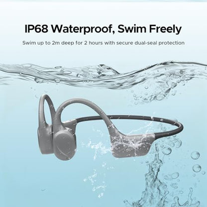 Bone Conduction Headphones, IP68 Waterproof Swimming Earbuds, 10-Hour Battery Life, Bluetooth 5.4 Wireless, 32 GB Storage, MP3 Mode, Ideal for Cycling, Swimming, and Fitness (Gray) - color: GRAY