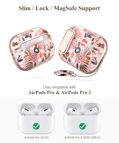 TATOFY for AirPods Pro 2nd Generation Case with Lock Carabiner Cleaner, Slim AirPod Pro 1st & 2nd Hard Case Cover, Compatible with MagSafe (Pink) - color: Pink, size: AirPods Pro 1st & 2nd Gen