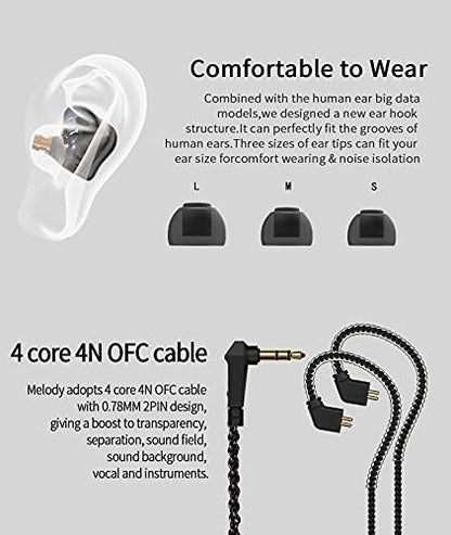 CCZ Melody in Ear Monitor, Dynamic Hybrid Dual Driver in Ear Earphones 1BA+1DD HiFi Wired Headphones Musicians IEM Upgrade Deep Bass Suitable for Bass Vocals Pop Folk ACG (No MIC, Transparent)… | 1BA+1DD HiFi Wired Headphones Musicians IEM Upgrade Deep Ba