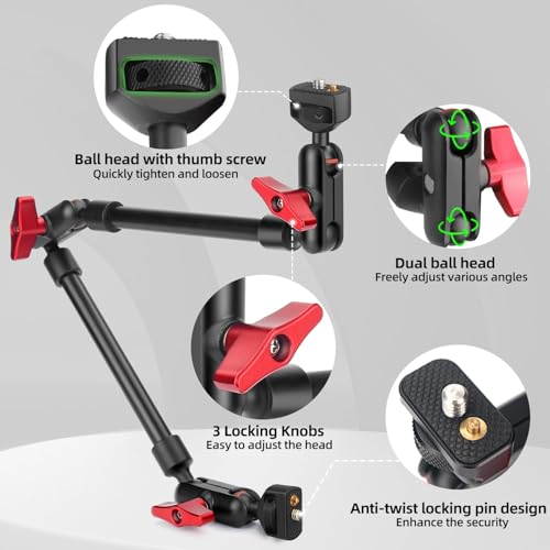 HEMMOTOP 22in Magic Arm Clamp with 1/4" - 3/8" Thread Screw MS08 | Adjustable Phone Holder, 360° Rotation, Long Articulating Arm Camera for Microphone, LED Lights, iPhone, Tripod, Desk, Table