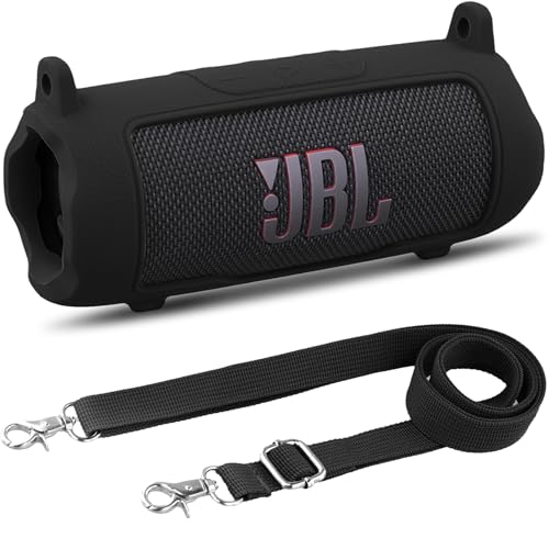 khanka Silicone Case for JBL Flip 7 Waterproof Bluetooth Speaker,Black | Soft Protective Sleeve Cover with Shoulder Strap for JBL Flip 7 Portable Bluetooth Speaker - color: Black