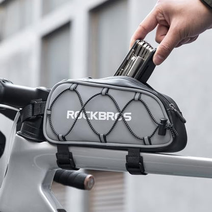ROCKBROS Top Tube Bike Bag Water-Resistant 0.9L Narrow Slim High Reflective | 1.9in Width No Knee Rub, All-Over Reflective, Polyester Water-Resistant,Fits Phone, Wallet, Short Rides Commuting - color: STYLE 3