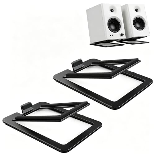 Desktop Sound Stand Base, Black, 2PCS/A Pair | Carbon Steel Material, Shock Absorption, Improved Sound Quality, Tilted Design, For PC, Studio & Bookshelf Speakers - color: Black