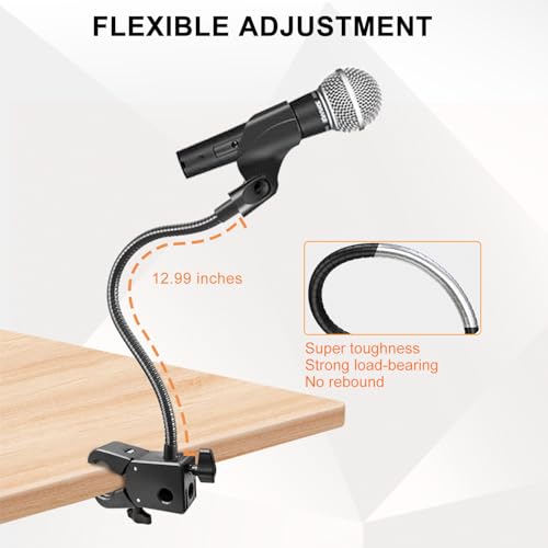 Gooseneck Microphone Stand, Flexible Mic Arm Stand, Desk Mic Stand With Super Clamp Mount Mic Clip and 3/8" to 5/8" Adapter, Compatible with Shure/Fifine / AT2020 / Pyle/Blue Snowball/Razer (13 Inch) - size: 13 Inch