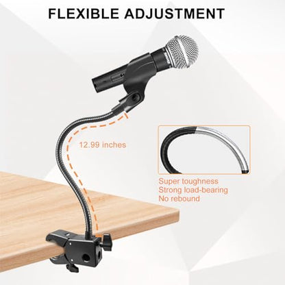 Gooseneck Microphone Stand, Flexible Mic Arm Stand, Desk Mic Stand With Super Clamp Mount Mic Clip and 3/8" to 5/8" Adapter, Compatible with Shure/Fifine / AT2020 / Pyle/Blue Snowball/Razer (13 Inch) - size: 13 Inch