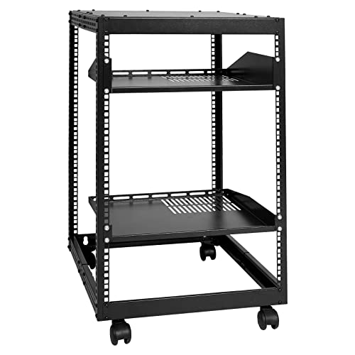 VEVOR 15U Open Frame Server Rack, 23''-40'' Adjustable Depth, Free Standing or Wall Mount Network Server Rack, 4 Post AV Rack with Casters, Holds All Your Networking IT Equipment AV Gear Router Modem - size: 15U