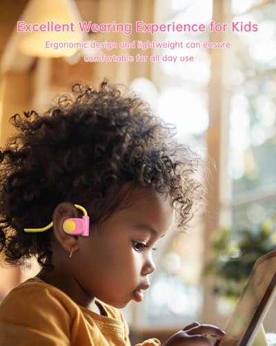 Mehomeli Kid Headphones, Air Conduction Open Ear Headphones, 3.5mm Jack | Ultra-Comfort, Ergonomic and Lightweight Design Perfect for School and Outdoor Activities-Yellow Pink - color: Yellow,Pink