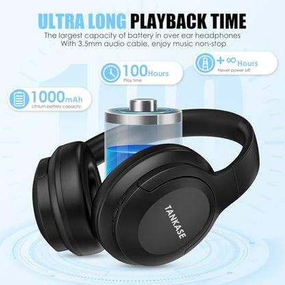 Active Noise Cancelling Headphones, Over-Ear Headphones Black | Wireless Blutooth Headphones with100H Playtime, Built-in Microphone, Lightweight & Foldable, Deep Bass for Work/Gym/Travel - color: Black