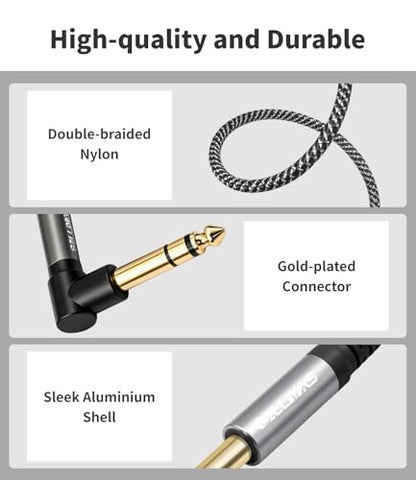2-Pack 1/4 Inch TRS Cable Right Angle to Straight,3.3FT, 6.35mm Balanced 1/4 Audio Cable for Electric Guitar Bass Keyboard Mixer Amplifier Speaker - color: 3Ft