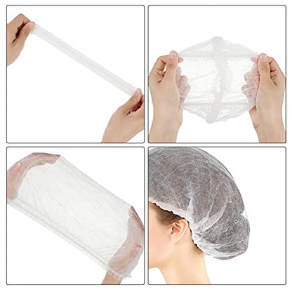 100 Pcs Disposable Nonwoven Bouffant Caps 21 Inch Hair Net Elastic Cap Hair Cover Hats for Beauty Salon Hospital Spa Catering Dust-free Workspace(White) - color: White