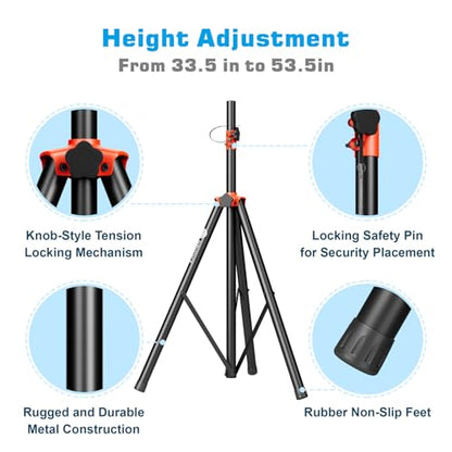 Speaker Stands Heavy Duty - Adjustable Height 50.5'' to 83.5'', Speaker Tripod Stand with Non-Slip Rubber Feet,144lbs Load Capacity for Stage/DJ/Party, Fits 1.38"&1.63" Speaker Poles (1-Pack)