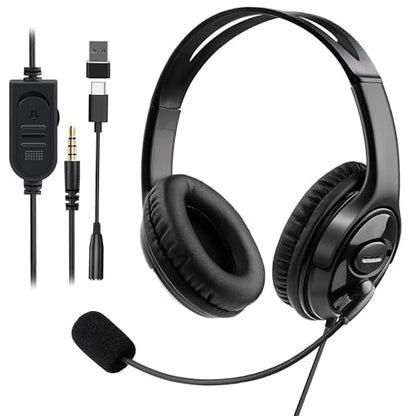 Wired Gaming Headset with Mic for PS5/PS4/Xbox/Switch/PC/Laptop/Tablet/Phone, Over-Ear Headphones with USB-A/C & 3.5mm Jacks/360° Rotating Microphone/In-line Control for Home Office Business Work - style: Double Ear - Flexible Mic