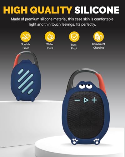 Silicone Case Cover Compatible with JBL Clip 5 Bluetooth Speaker, Soft Protective Speaker Sleeve with Cute Cartoon Design, Washable Shockproof Anti-Scratch Silicone Skin, Blue