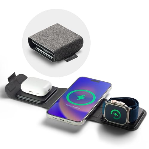 Mophie 3-in-1 Travel Charger with MagSafe - Portable Wireless Charging Hub, Compatible w/Apple Devices, iPhone 17/16/15/14/13/12 Series, Apple Watch Series 11 to 1 & Ultra, AirPods Pro/3rd Gen, Black - color: Black, style: Gen 1