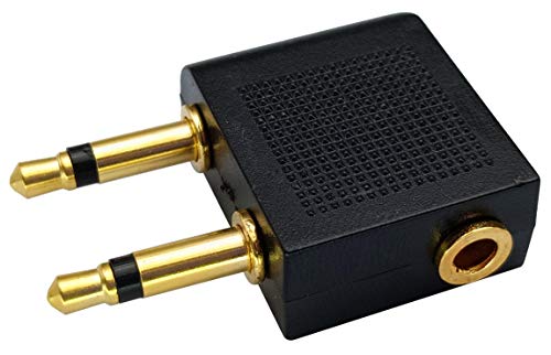 Dual 3.5mm (1/8") Male to 3.5mm Female AUX Audio Jack Adapter Converter for Using Headphone on Airplane Airline Flight (2 Pack)