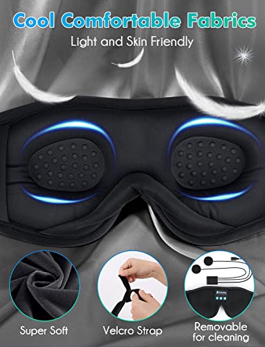 LC-dolida Sleep Mask with Bluetooth Headphones,Sleep Headphones Bluetooth Sleep Mask 3D Sleeping Headphones for Side Sleepers Best Gift and Travel Essential (Elegant Black) - color: Elegant Black