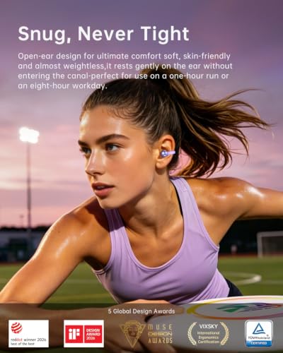 Open Ear Clip On Earbuds,Clip Headphones with Crystal Clear Sound | Ultra-Comfort for Driving Running Workout, Powerful Bass, 50H Playtime, Secure Fit, Hi-Res, IPX5, Bluetooth 6.0, Lavender - color: Lavender