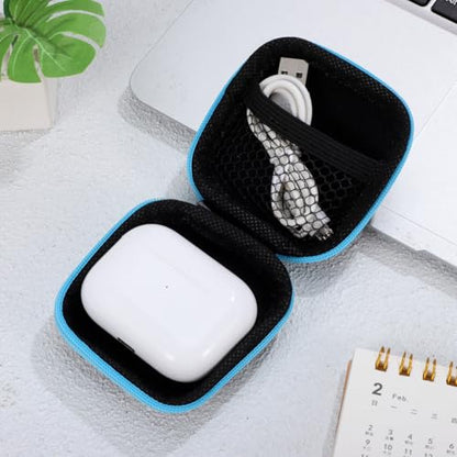 Sewroro Mini EVA Headphone Case, Portable Travel Earphone Pouch, Earbud Storage Box, USB Cable Holder, 2.95 x 2.95 x 0.98 Inches () - color: Blue