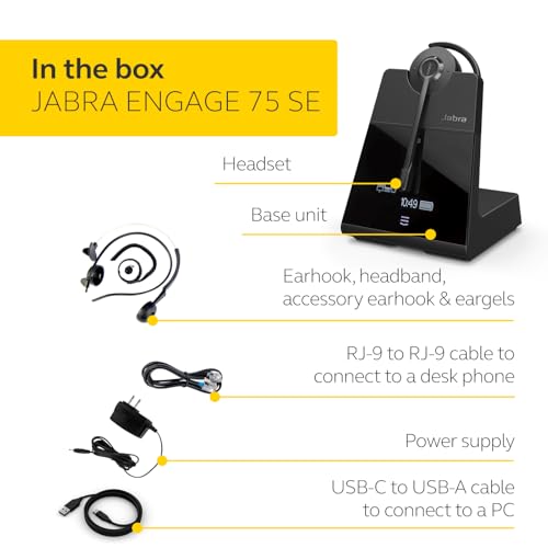 Jabra Engage 75 SE (Second Edition) Wireless Headset, Convertible – Telephone Headset with Industry-Leading Wireless Performance, Advanced Noise-Cancelling Microphone, All Day Battery Life - Black - style: Convertible