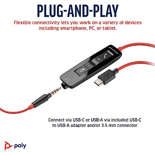Poly Blackwire 5210 Wired Headset (Plantronics) - Flexible Noise-Canceling Boom Mic – Single-Ear Design - Connect to PC/Mac, Mobile via USB-C, USB-A, or 3.5 mm - Works w/Teams, Zoom - Amazon Exclusive - style: 2023 Version - Bulk Packaging