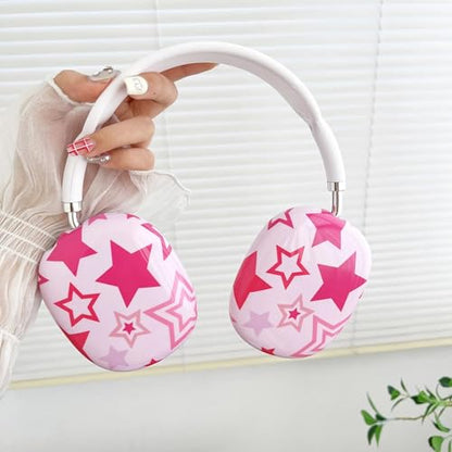 Case Compatible with AirPods Max Headphones, Soft TPU Cute Pink Star Pattern Anti-Scratch Protective Ear Cup Covers Headphone Cases for Woman Kids - color: pink stars