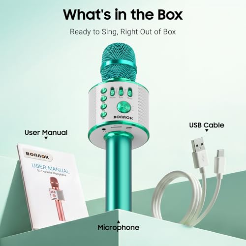 BONAOK Wireless Bluetooth Karaoke Microphone, 3-in-1 Portable Handheld Mic Speaker for All Smartphones, Gifts for Boys Kids Adults All Age Q37(Green) - color: Green