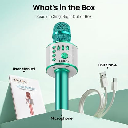 BONAOK Bluetooth Karaoke Microphone, Portable Mic for Adults Kids | Bluetooth 5.0, Echo Mode,Built-in Speaker, SD Card, for iPhone iPad, Handheld,Home Karaoke,Party,Gifts - color: Green