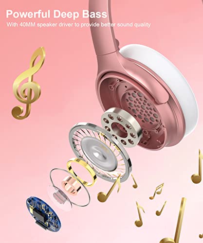 INFURTURE H1 Active Noise Cancelling Bluetooth Headphone Over Ear Deep Bass | Comfortable, Hi-Fi Stereo, 90H Playtime, Low Latency, Foldable Lightweight for Travel, Office, Sport Running - Pink - color: Rose gold