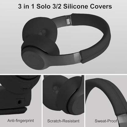 Adhiper Solo3 Ear Pads & Ear Covers & Headband Cover for Beats Solo 3 & Solo 2 Wireless Headphones, Protein Leather Solo3 Earpad Replacement Accessories Silicone Sweat Covers - Black - color: Black