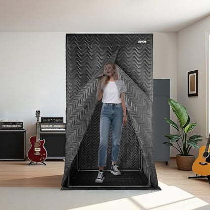 VEVOR Portable Vocal Booth 6.56 ft Pro-Grade Echo-Free Recording Booth | Thickened Soundproofing, Home Studio/Sound Isolation, with Travel Bag, Mobile Tablet Stand, for Vocals, Podcasts, Voiceovers - size: Vocal Booth Pro