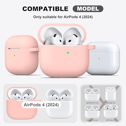 for AirPods 4 Case with Cleaner Kit,Full Protective Soft Skin Silicone Cover with Keychain for AirPods 4 Gen Case for Men Women,Compatible with Apple AirPods 4th Genaration Case 2024,Sand Pink - color: C Sand Pink