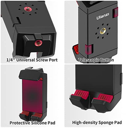 ULANZI ST-29 Phone Tripod Mount, 2-in-1 Tablet Smartphone Holder Adapter | Cold Shoe Mount, Dual 1/4" Screw Holes for tripod, 2.6"-8.8" Extend Clip Clamp Compatible with iPad, iPhone, Android