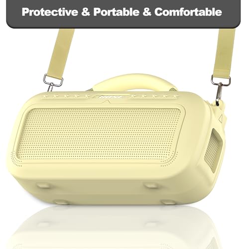JCHPINE Silicone Cover and Carrying Case for Bose SoundLink Max Speaker | Protective Cases for SoundLink Max Speaker Accessories, Soft Silicone Cover and Hard Case with Shoulder Strap (Yellow) - color: Yellow Case