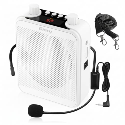 30W Portable Voice Amplifier with Wired Microphone Headset, 2800mAh Rechargeable PA System Speaker Personal Microphone Speech Power Amplifiers Loudspeaker for Teachers/Metting/Tour Guide - color: White