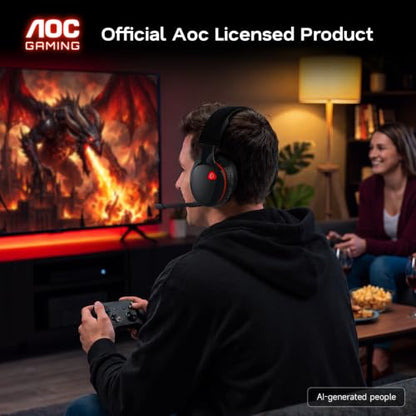 AOC 2.4GHz Wireless Gaming Headset for PS5, PS4, PC, Switch, 45Hr, BlackRed | Bluetooth 6.0 Gaming Headphones with Noise Canceling Mic, 7.1 Virtual Surround, Great for Fortnite & Call of Duty/FPS Gamers - color: Blackred