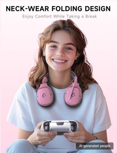 Gvyugke 2.4GHz Wireless Gaming Headsets for PS5, PS4, PC, Switch, BlushPink | Bluetooth 5.3 Gaming Headphones with Noise Canceling Mic, 7.1 Surround Sound, 70H Battery, Blue Lighting - color: Blush Pink
