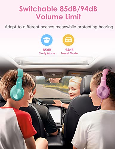 Nabevi Kids Headphones with Microphone, Over-Ear Headphones for Kids with Sharing Function, 85dB/94dB Safe Volume Limit, Wired Headphone for Children, Kid Headset for School, Tablet, Travel, Green - color: Green